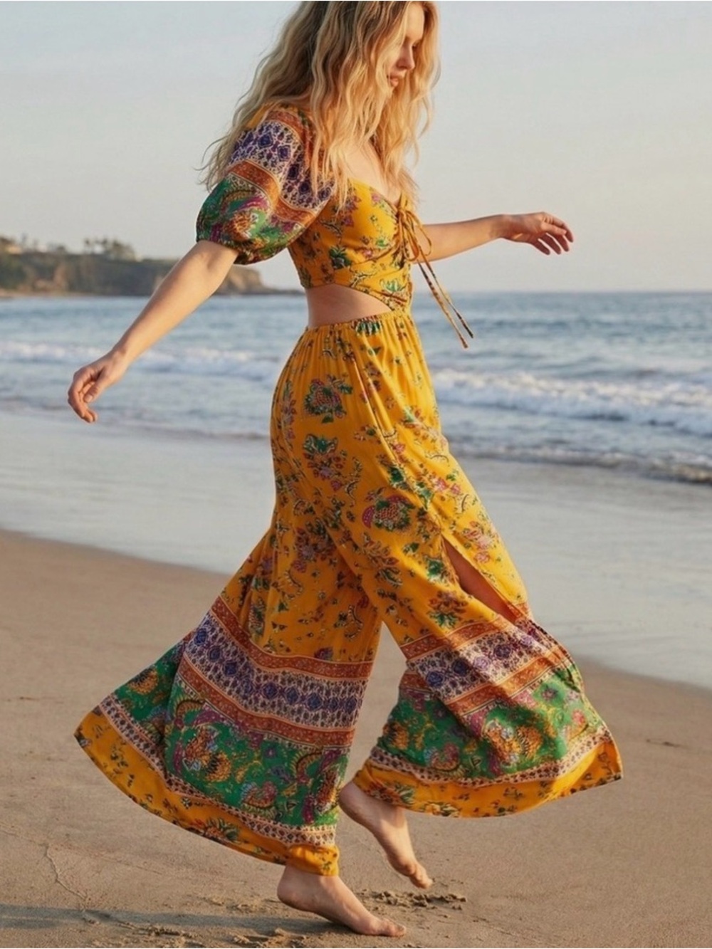 NWT FREE People Bali Citrus Skies Jumpsuit wide leg small